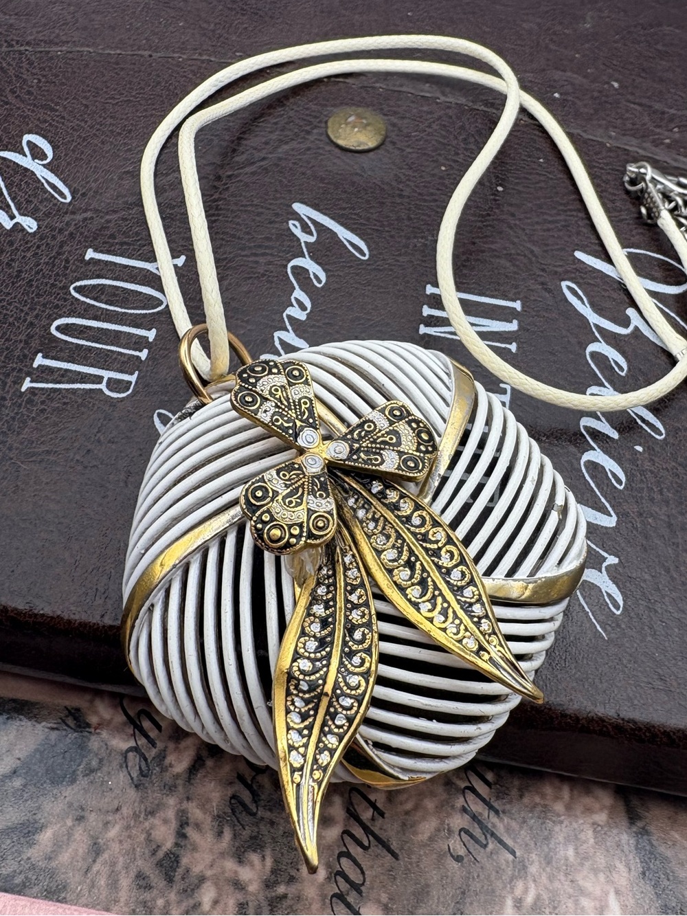 Monet Repurposed Brooch Pendant Oversized Statement Necklace